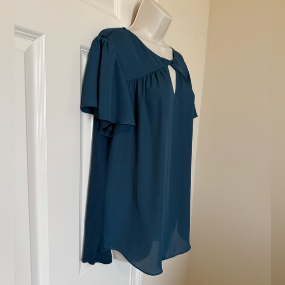 FORTUNE + IVY Adeline Key Hole Mixed Material Blouse blue women’s XL stitch fix - Picture 9 of 12